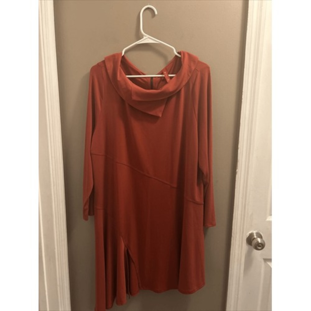 IC CONNIE K XL FASHION FORWARD RUSTIC ORANGE SPLIT HEM ASYMMETRICAL‎ TUNIC